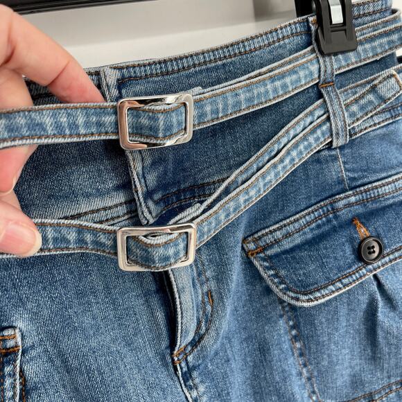 Swedish Hasbeens Denim Cargo Skirt Sz 36 / US M Blue Stone Bleach Wash Stretchy - Picture 3 of 13